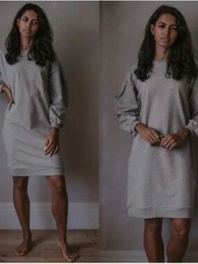 The Simple Folk Organic Cotton Women’s Casual Sweatshirt Dress - Light Brown